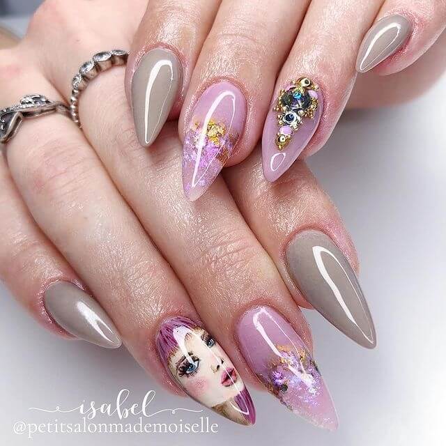Nail Art Rose et Gris par Petit Salon Mademoiselle
