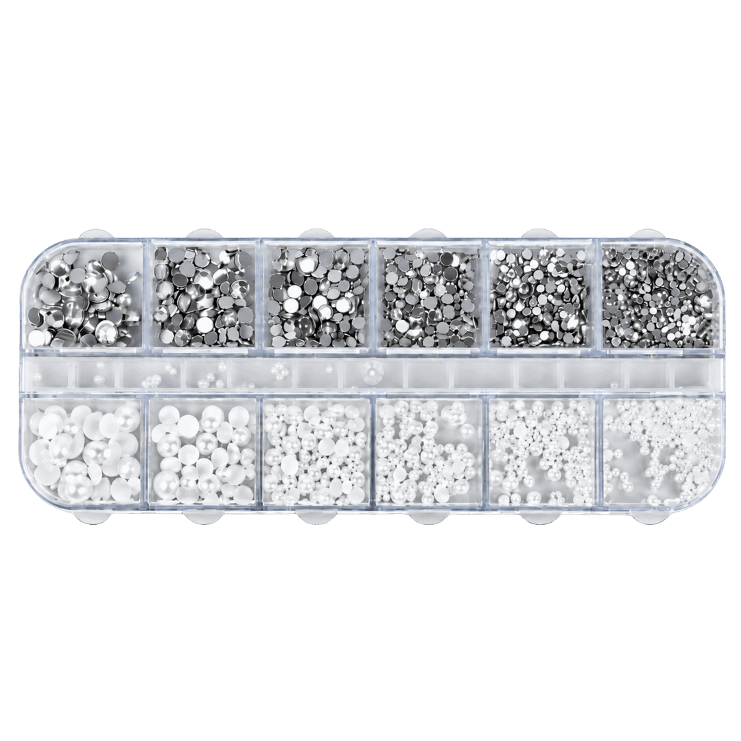 Ensemble Nail Art Pierres Blanches et Argentées