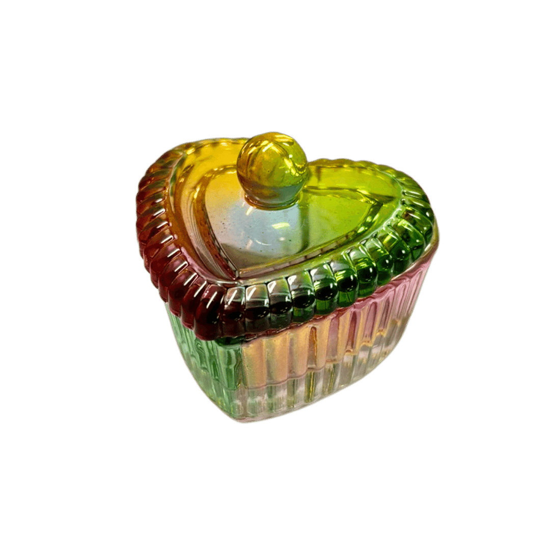 Contenant Cristal pour Poudre Coeur Ligné Multicolore (40mm)