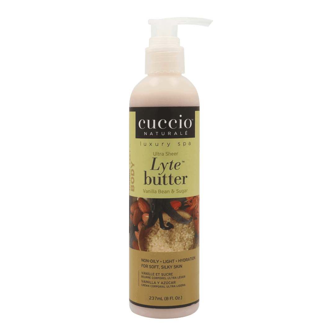 Cuccio Lyte Butter Vanille & Sucre 8oz

Les Cuccio Lyte offrent un traitement hydratant avec une texture légère pour une peau douce et soyeuse, sans effet huileux.
Bouteille de 8oz avec pompe facilitant l'application.