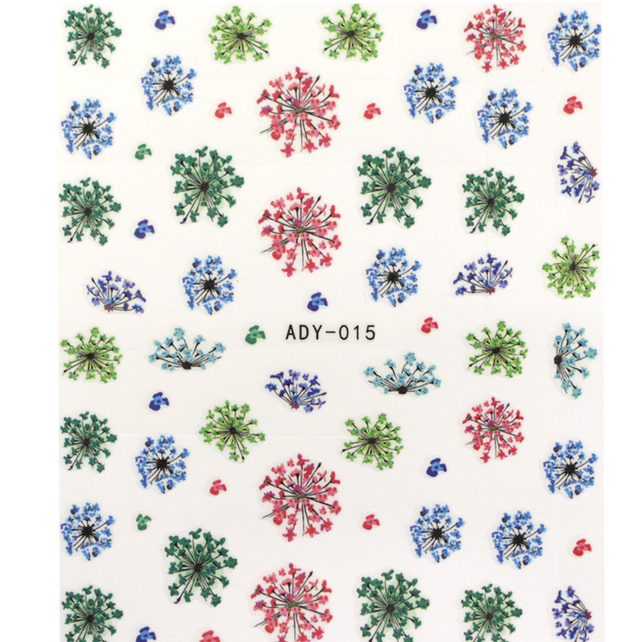 3D Nail Sticker Flower ADY-015 Pink Green Blue (Super thin)