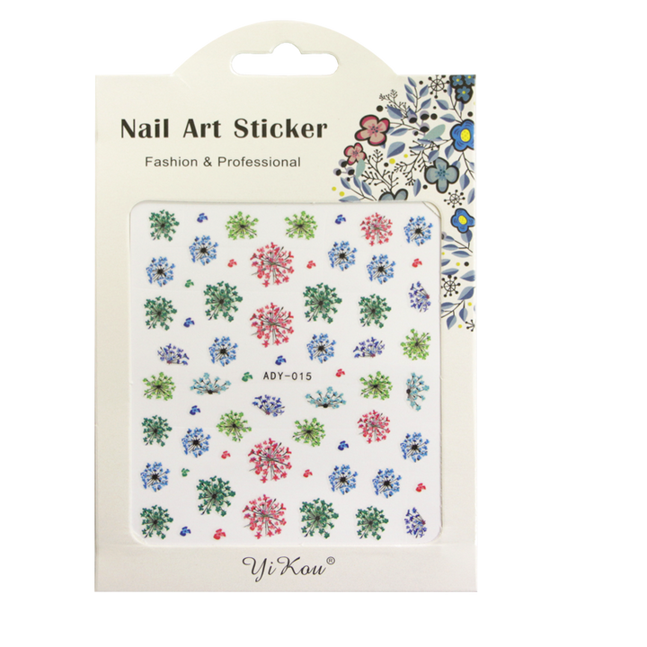 3D Nail Sticker Flower ADY-015 Pink Green Blue (Super thin)