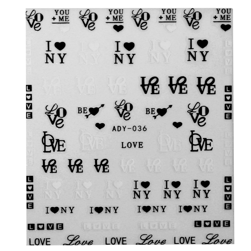 3D Nail Sticker Love ADY-036 Black White (Super-thin)