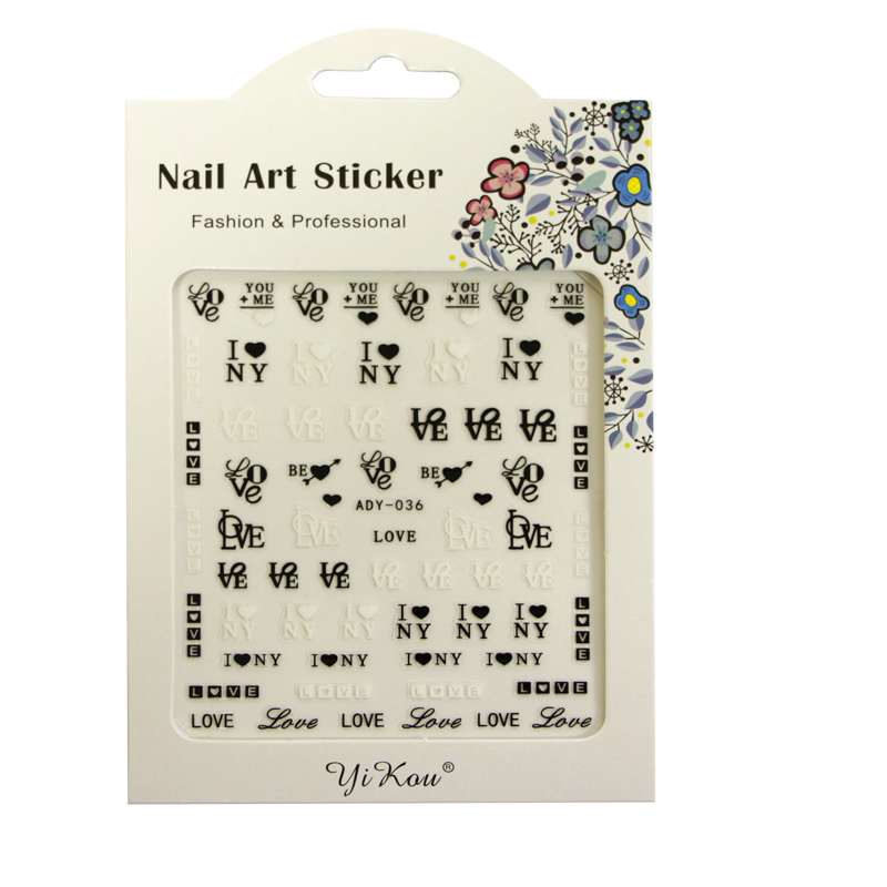 3D Nail Sticker Love ADY-036 Black White (Super-thin)