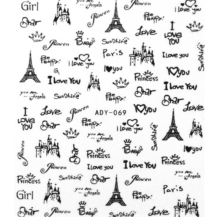 3D Nail Sticker Paris ADY-069 Black (Super-thin)