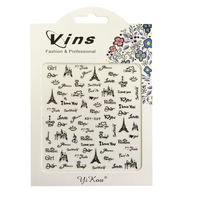 3D Nail Sticker Paris ADY-069 Black (Super-thin)