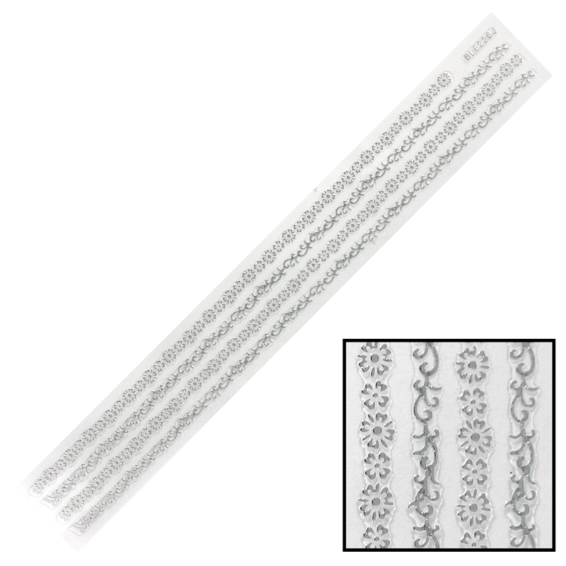 Décalques 3-D modèle Bande de Fleurs Argent BLE226J