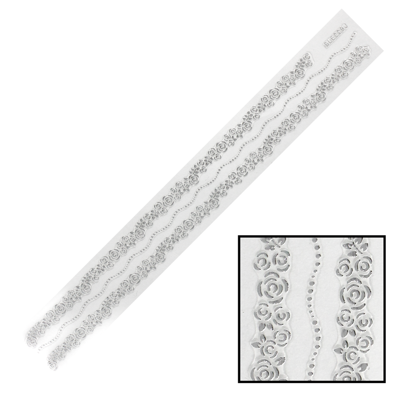 Décalques ongles Bande de Fleurs Argent BLE229J sticker