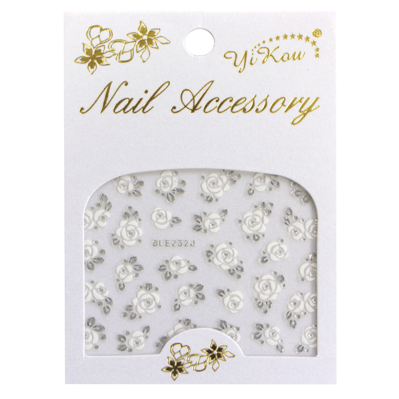 Décalques 3-D modèle Fleurs Blanc et Argent BLE252J