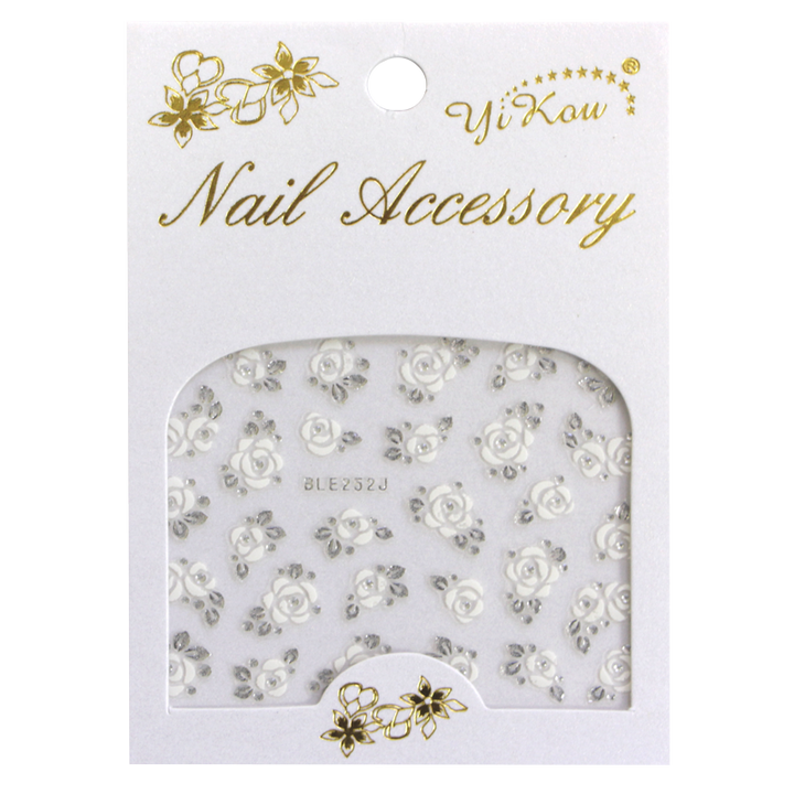 Décalques 3-D modèle Fleurs Blanc et Argent BLE252J