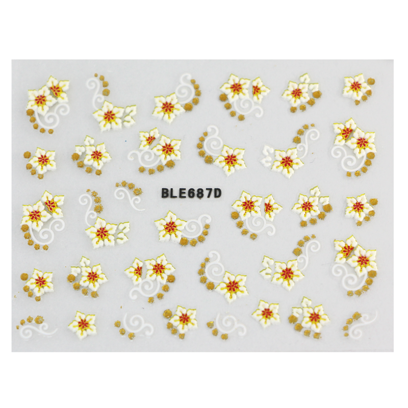 Décalques 3-D modèle fleurs blanches, rouges et or 