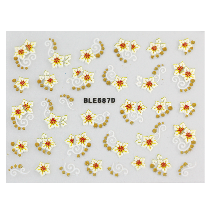 Décalques 3-D modèle fleurs blanches, rouges et or 