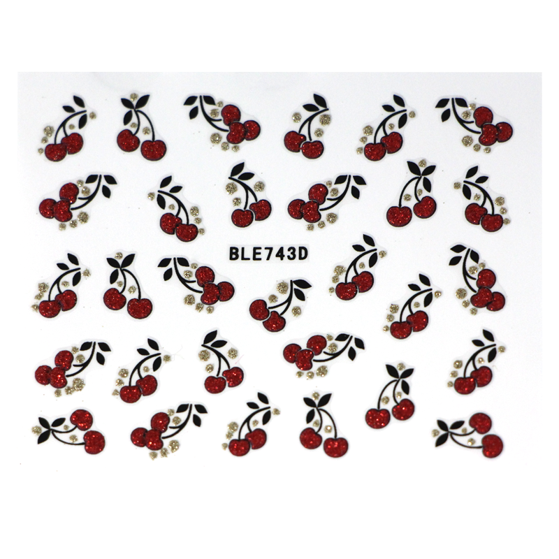Décalques 3-D modèle Cerises Rouge et Or BLE743D - gros plan