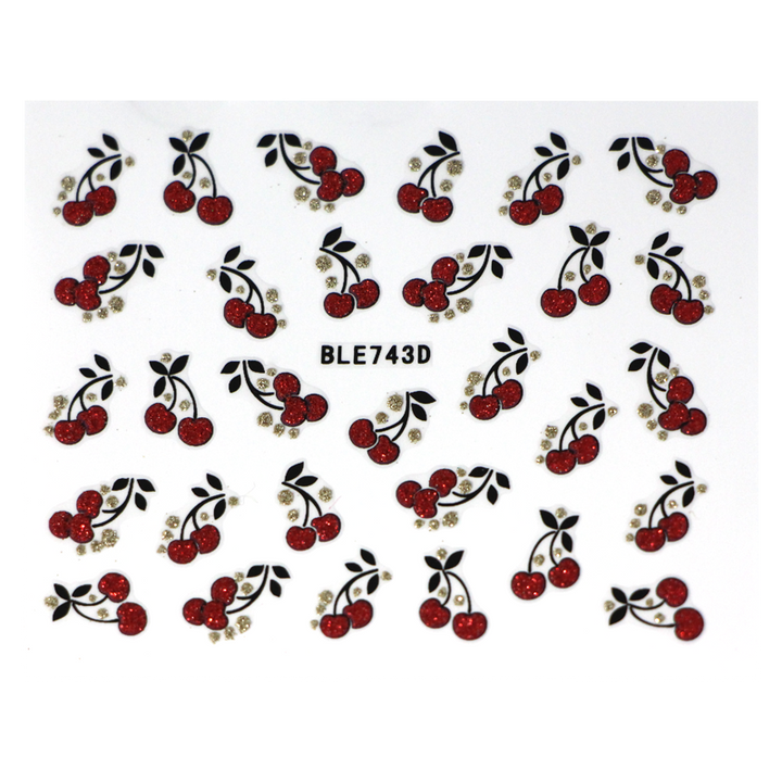 Décalques 3-D modèle Cerises Rouge et Or BLE743D - gros plan