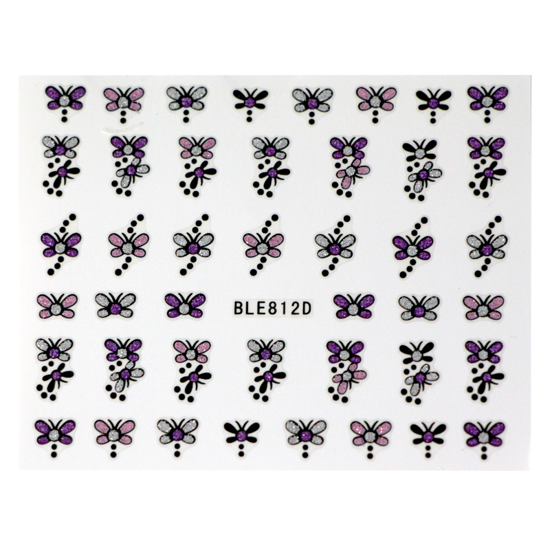 3D Nail Sticker Butterfly Pink Purple Silver BLE812D