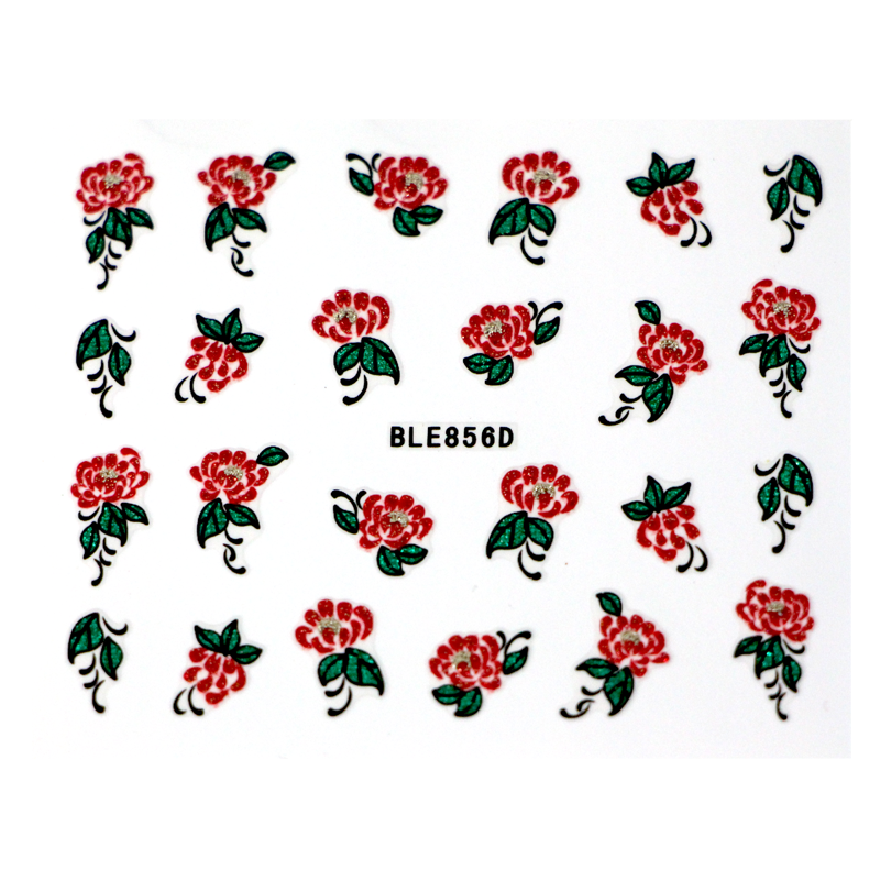 Décalques 3-D modèle Fleurs Rouge et Vert BLE856D - gros plan