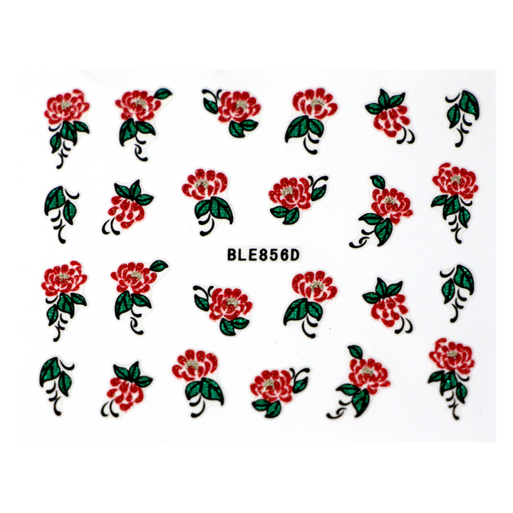 Décalques 3-D modèle Fleurs Rouge et Vert BLE856D - gros plan