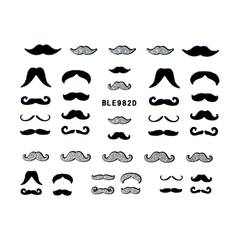 Décalques 3-D modèle Moustaches Noir et Argent BLE982D - gros plan