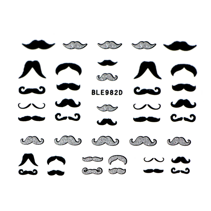 Décalques 3-D modèle Moustaches Noir et Argent BLE982D - gros plan