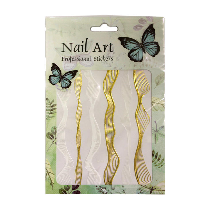 3D Nail Sticker Wave &amp; Stripe BP249 Gold