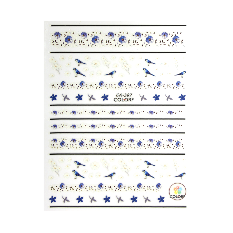 sticker ongles Oiseaux et Fleurs CA-387 bleu