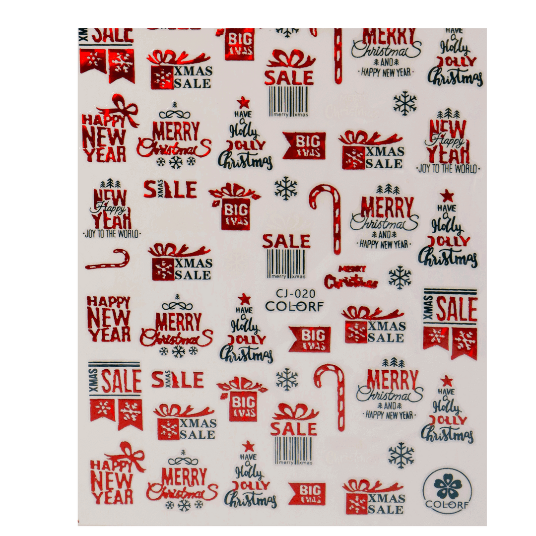 3D Nail Sticker Christmas and New Year Red CJ-020