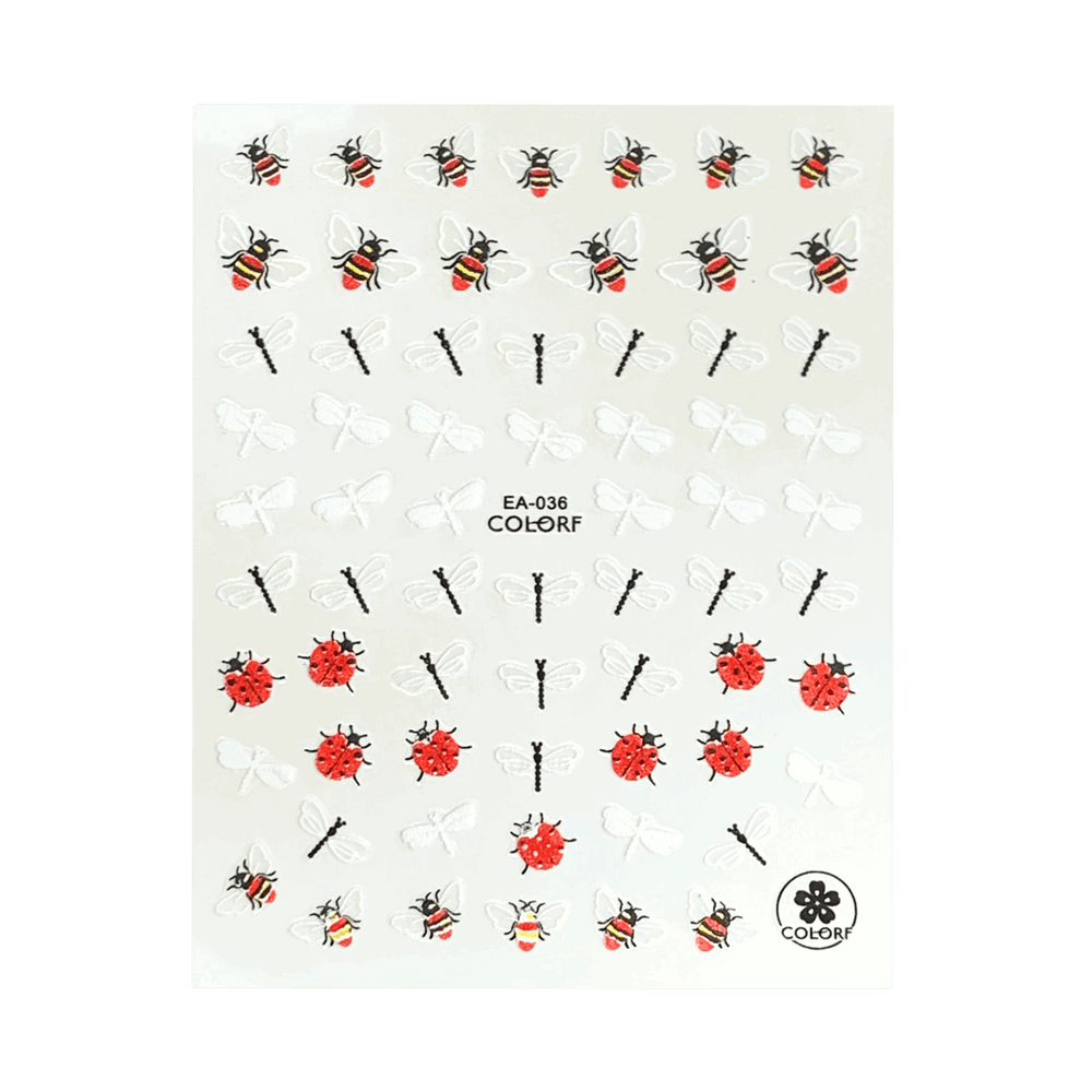 3D Nail Sticker Dragonfly Ladybug Bee EA-036