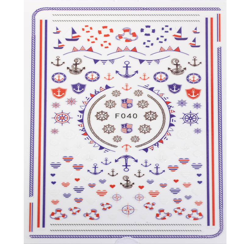 sticker ongles Ancre Bateau Bouée Coeur Gouvernail Fanion F040