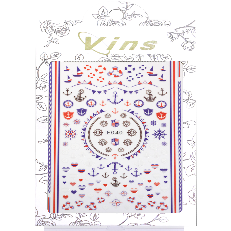 Décalques ongles Ancre Bateau Bouée Coeur Gouvernail Fanion F040