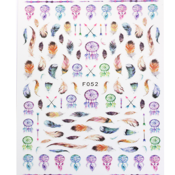 sticker ongles modèle Plume Capteur de Rêve flèches F052 aquarelle