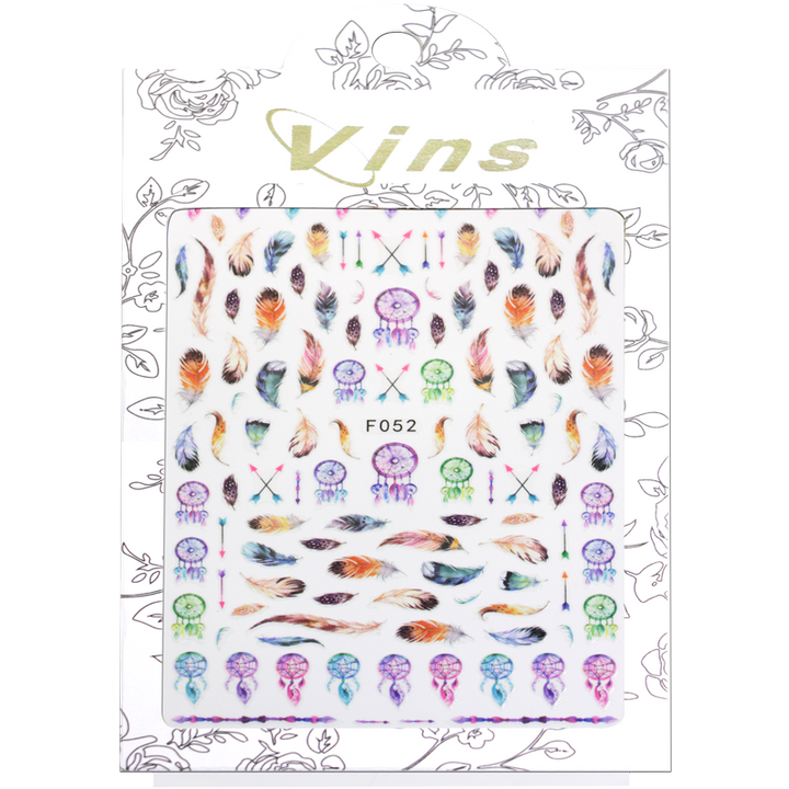 Décalques ongles modèle Plume Capteur de Rêve F052 aquarelle