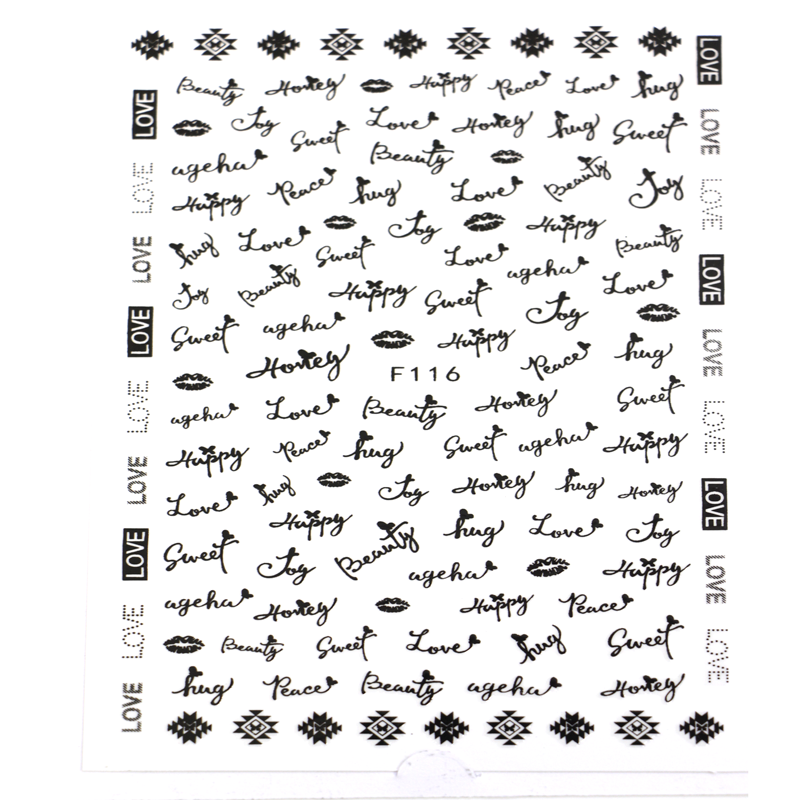 3D Nail Sticker LOVE Sweet Joy F116 Black