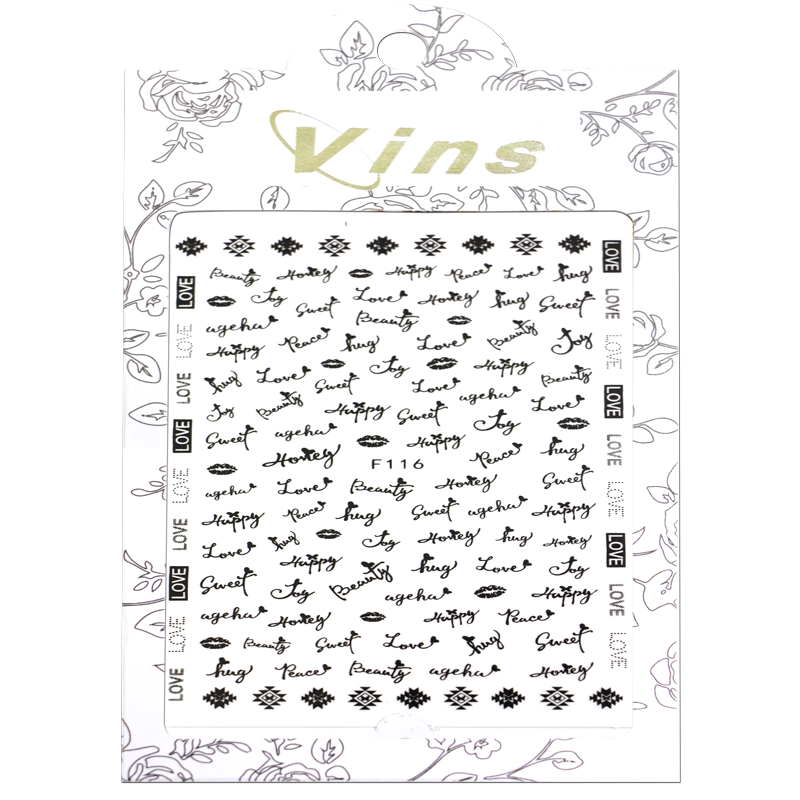 3D Nail Sticker LOVE Sweet Joy F116 Black