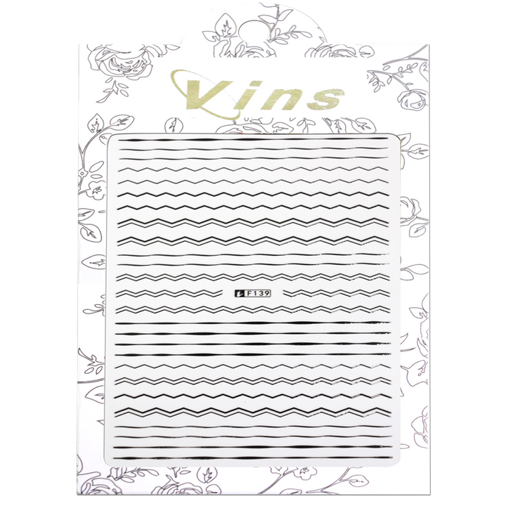 3D Nail Sticker Line &amp; Zag Pattern F139 Black