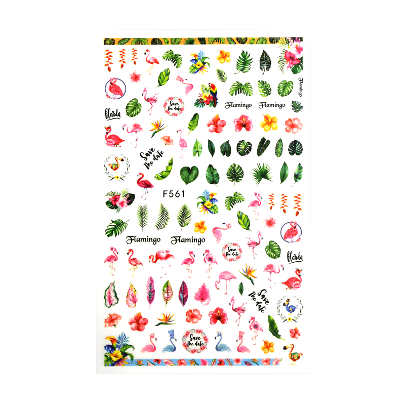 3D Nail Sticker Pink Flamingo and Leaves F530