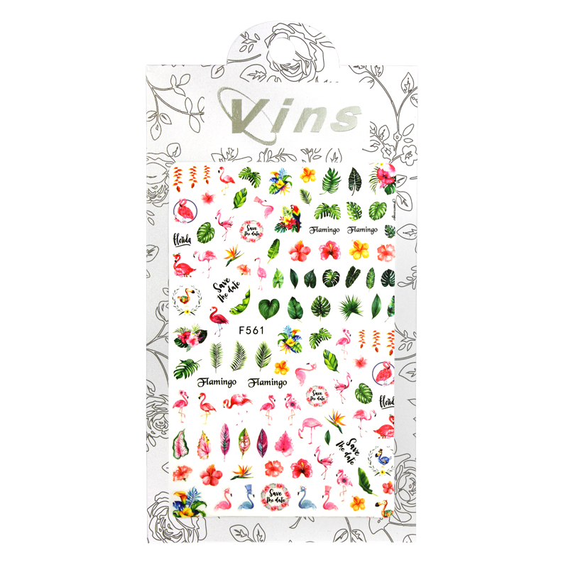 3D Nail Sticker Pink Flamingo and Leaves F530