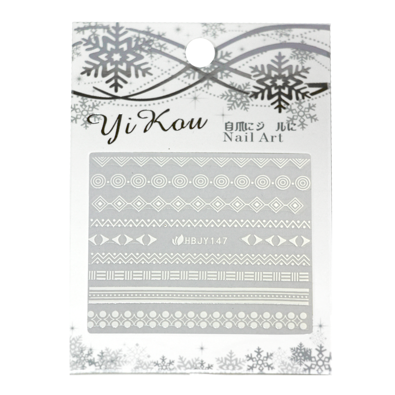 3D Nail Sticker white geometrical design HBJY147