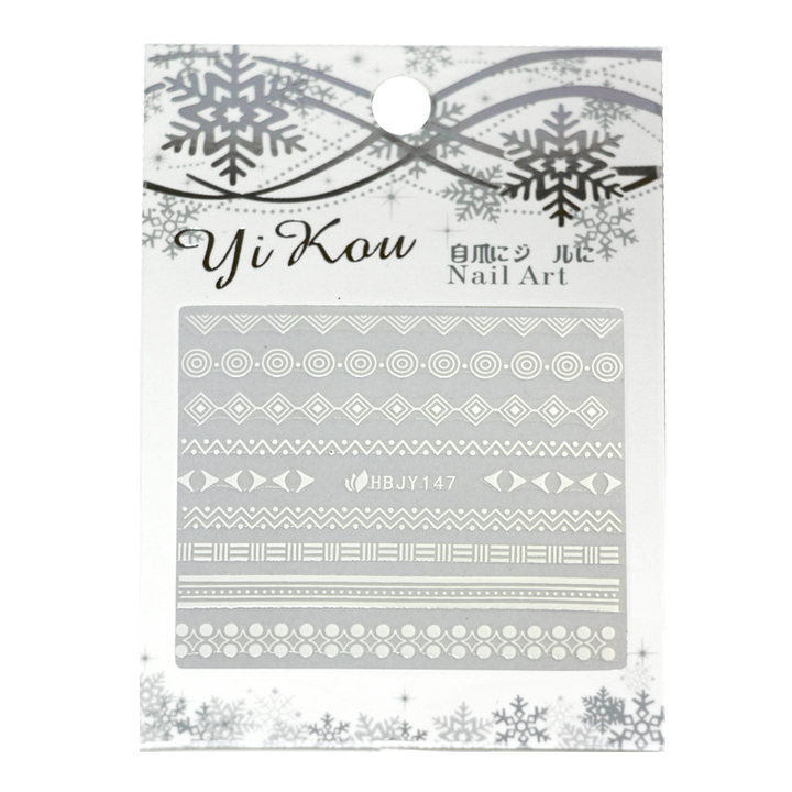 3D Nail Sticker white geometrical design HBJY147