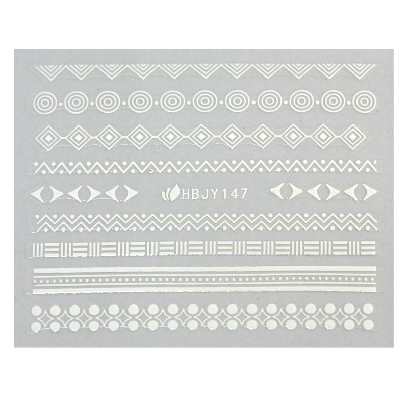 3D Nail Sticker white geometrical design HBJY147