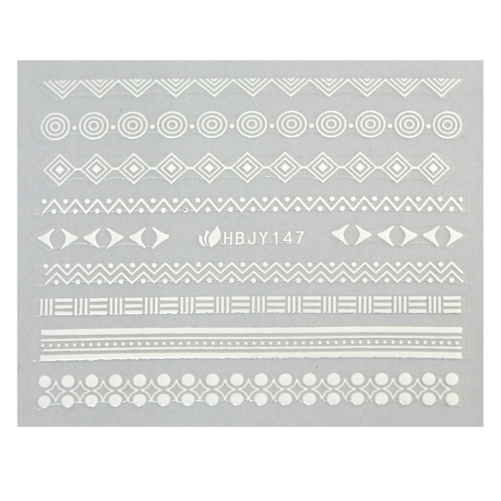 3D Nail Sticker white geometrical design HBJY147