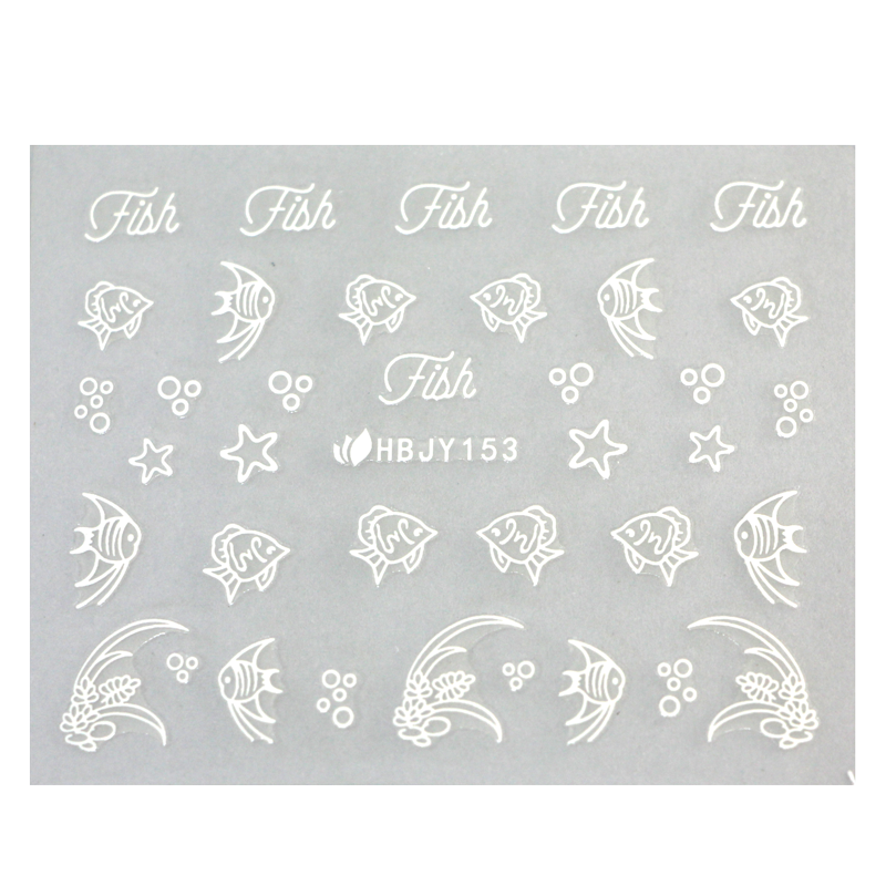 stickers ongles poissons blanc HBJY153 
