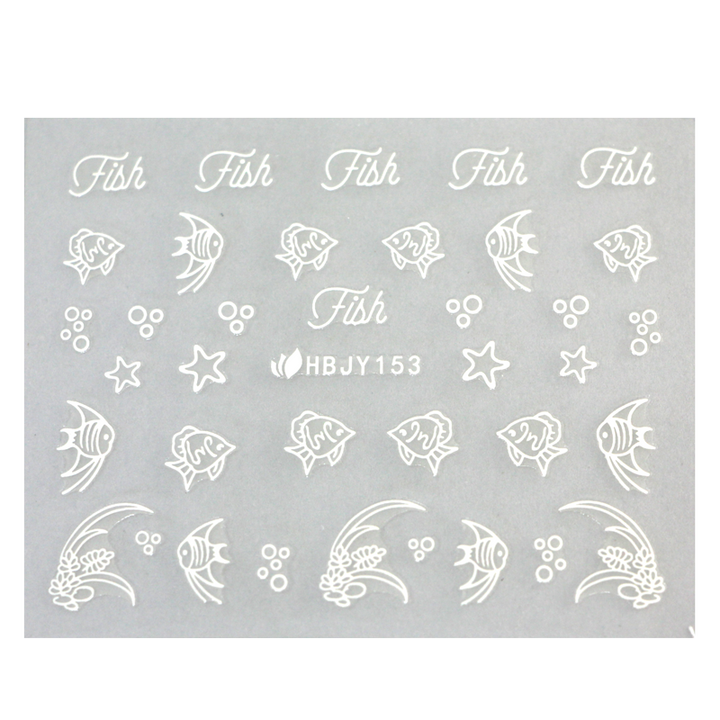 stickers ongles poissons blanc HBJY153 