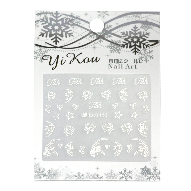 stickers ongles poissons blanc HBJY153 