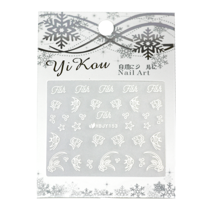 stickers ongles poissons blanc HBJY153 