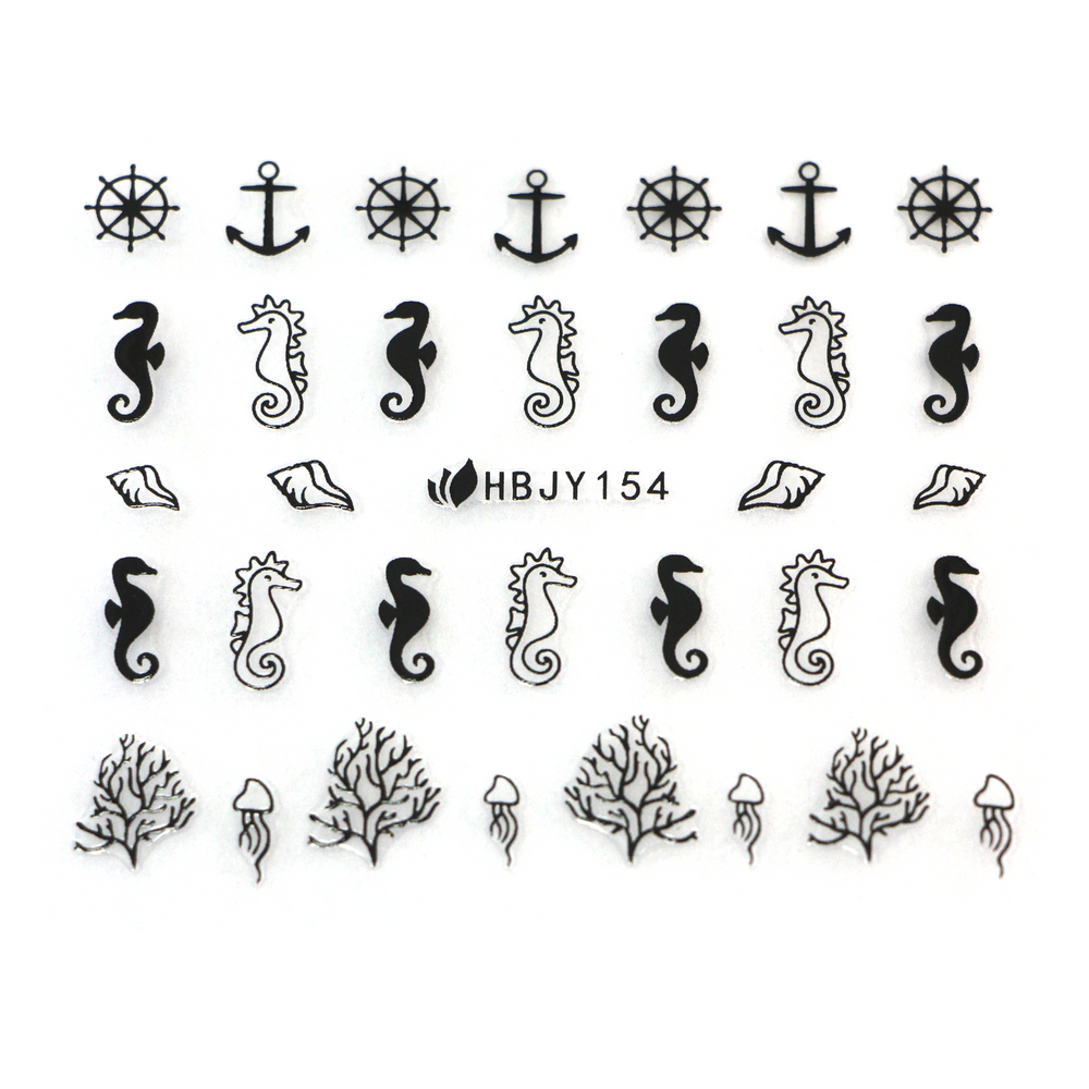 3D Nail Sticker black seahorse HBJY154