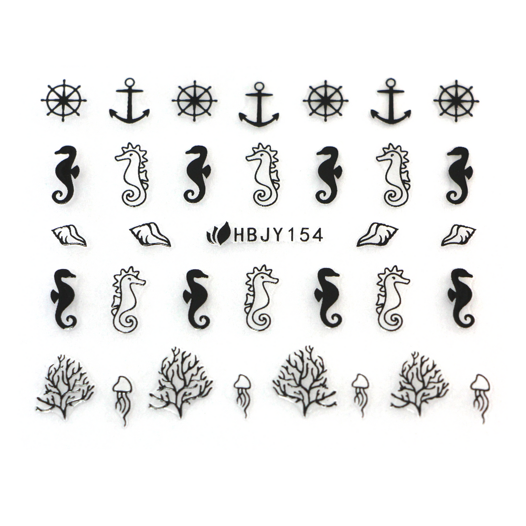 3D Nail Sticker black seahorse HBJY154