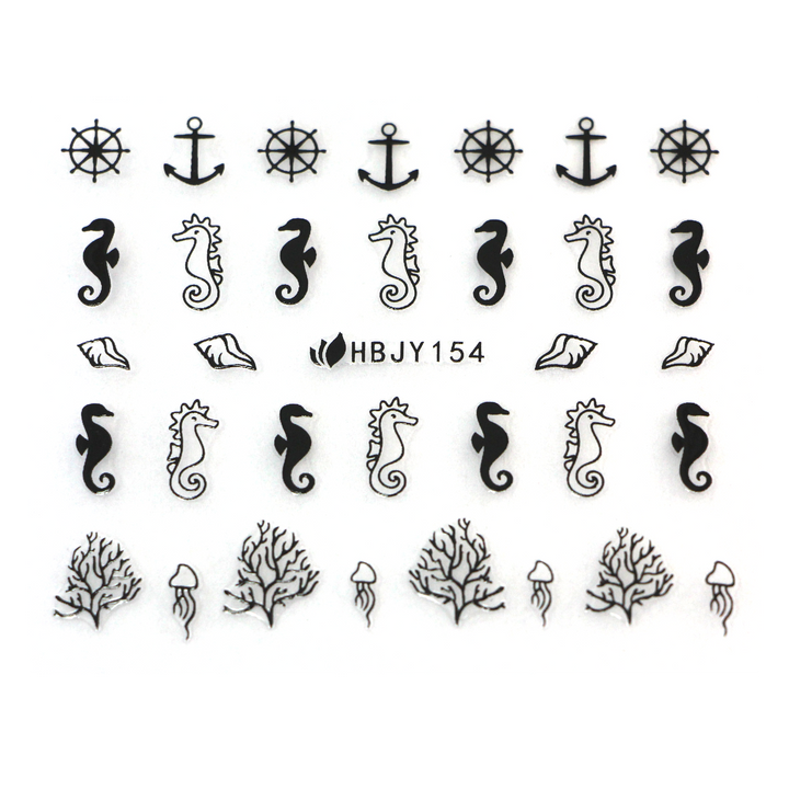 3D Nail Sticker black seahorse HBJY154