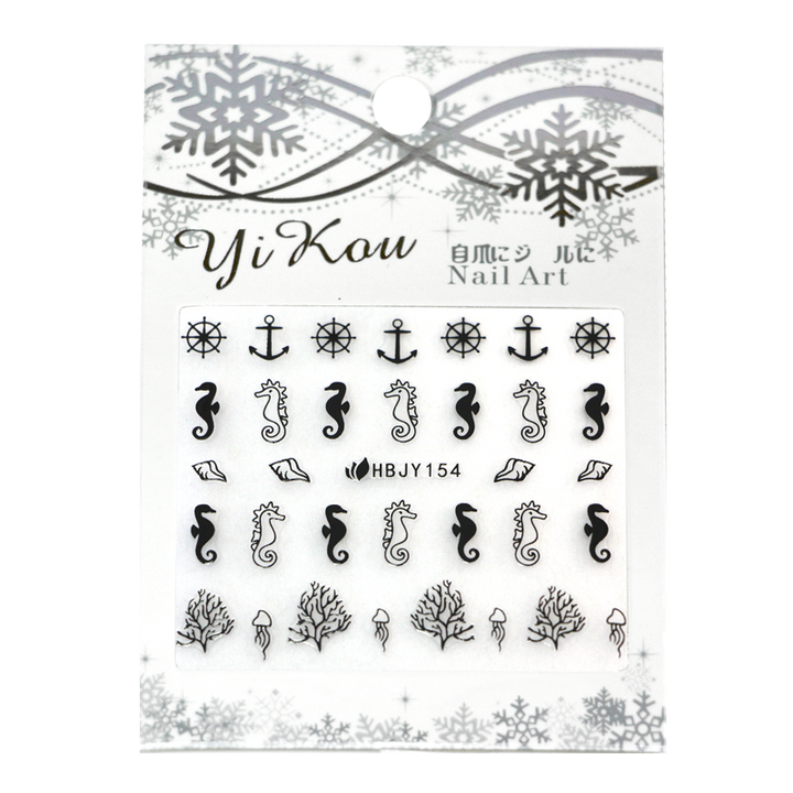 3D Nail Sticker black seahorse HBJY154