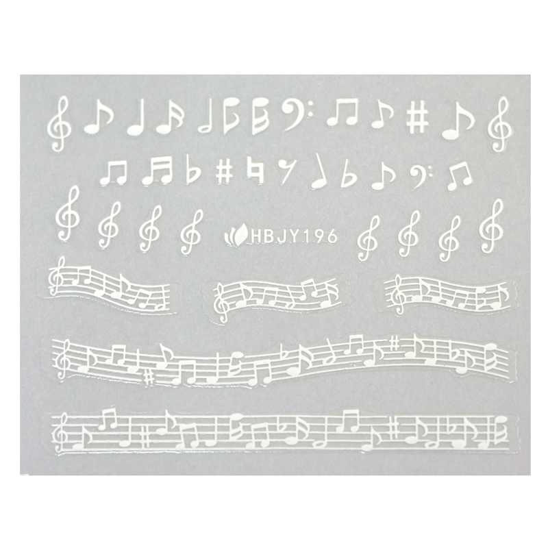 Décalques 3D notes de musique blanc sticker ongles