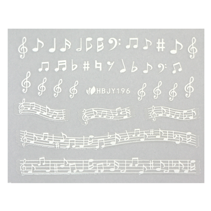 Décalques 3D notes de musique blanc sticker ongles